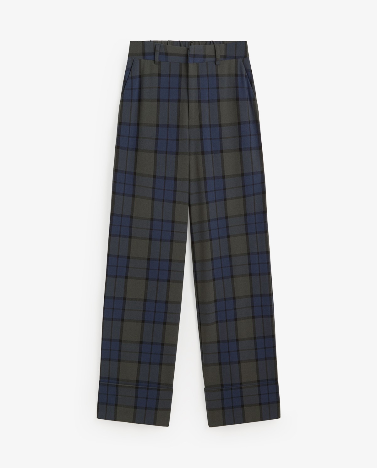 Pantalones wide leg de cuadros multicolor, vista frontal con detalle del tejido jacquard 6