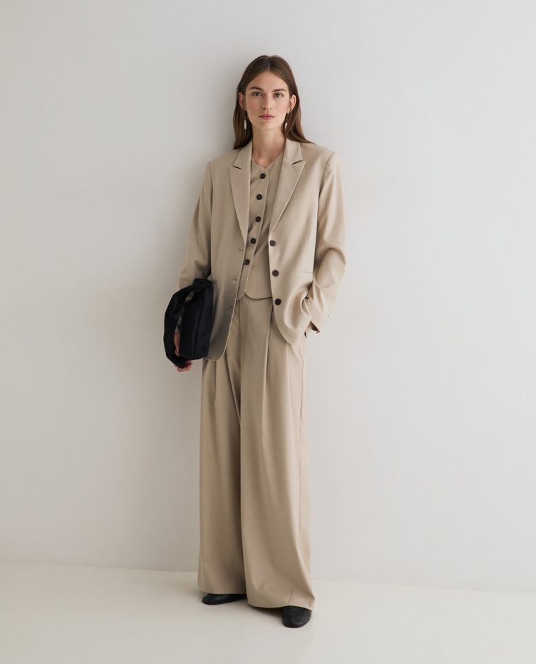Wide leg tailored trousers in beige