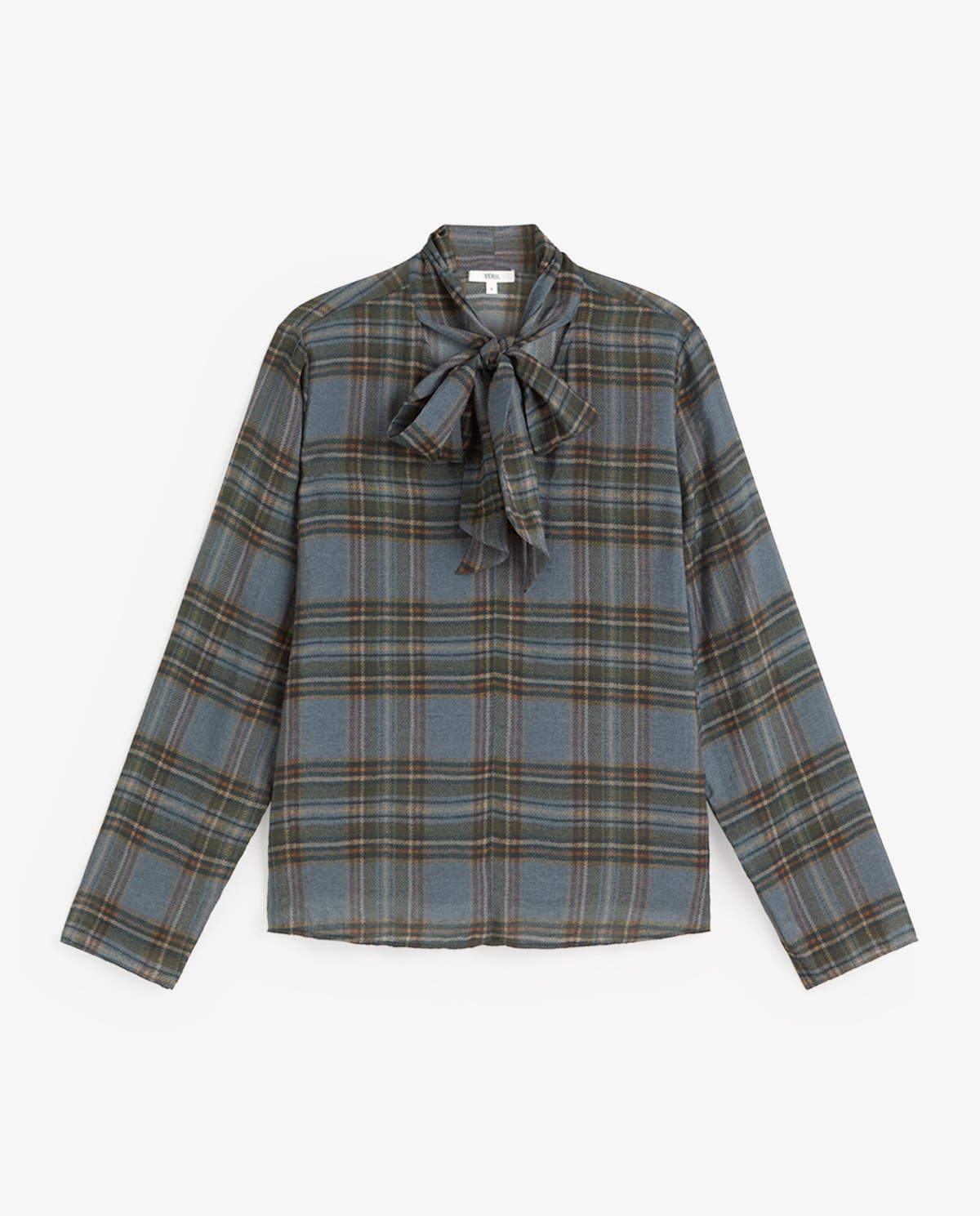 Camisa de cuadros multicolor con lazada al cuello y escote de pico 7