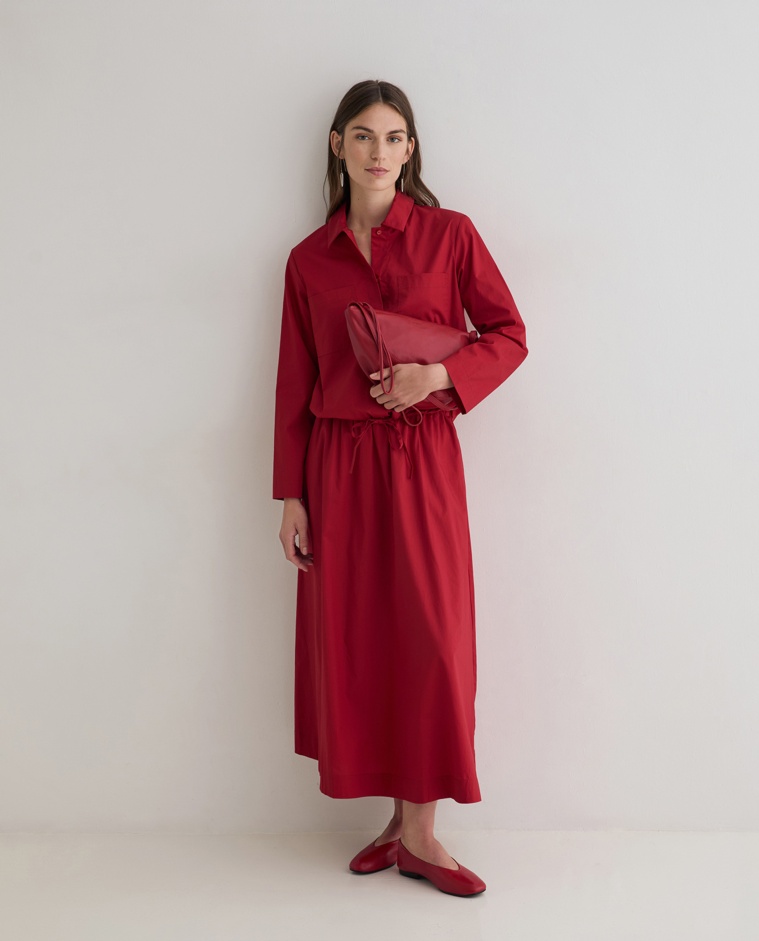 Jupe midi popeline en rouge