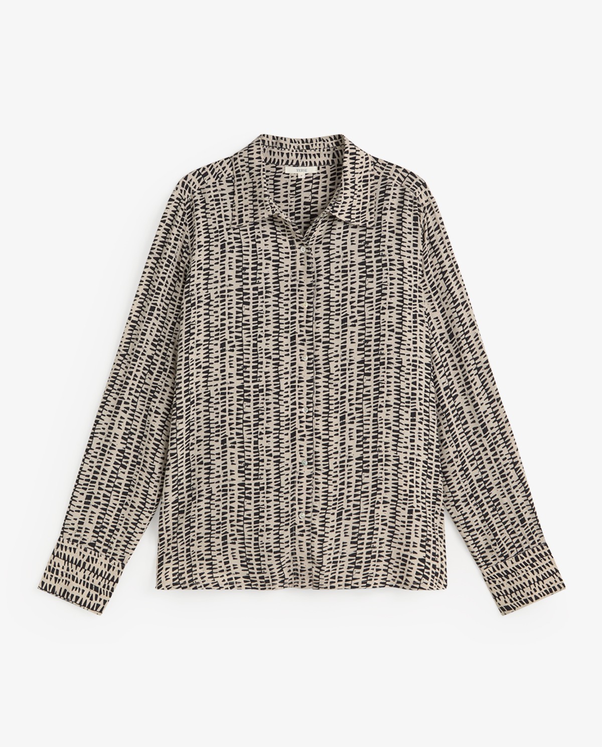 Camisa fluida de crepé print beige y negro 7