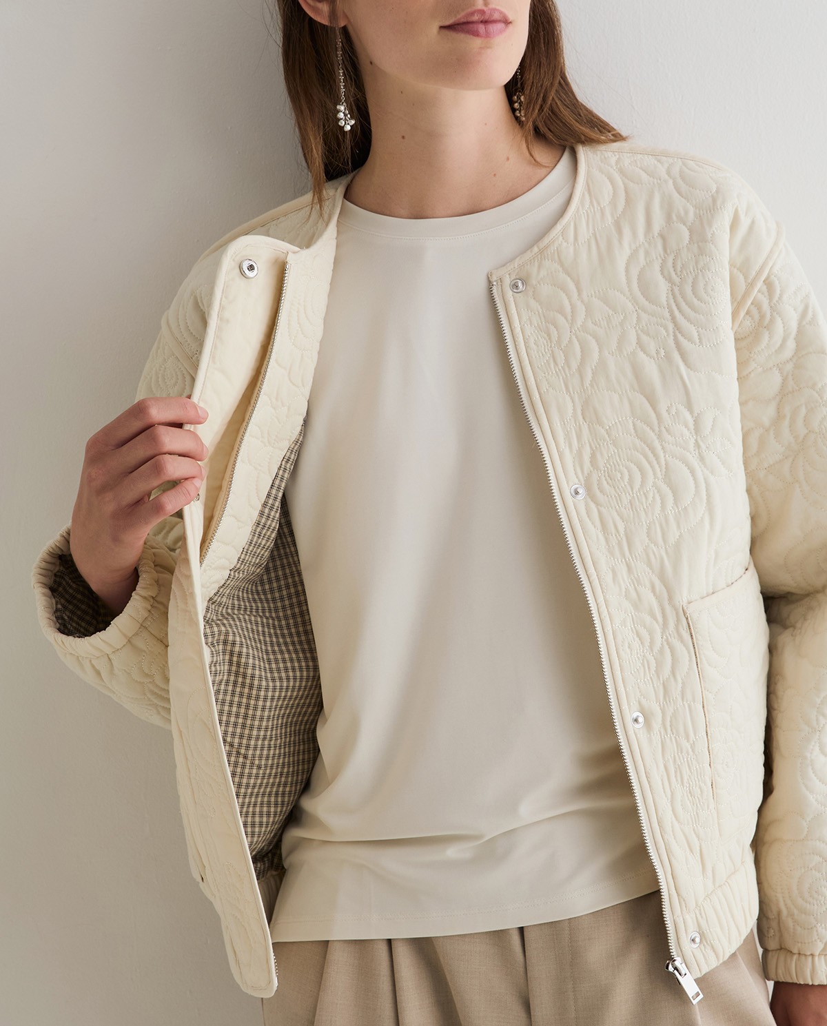 Quilted embroidered jacket in ecru 2