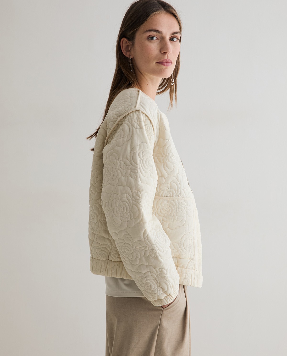 Quilted embroidered jacket in ecru 3
