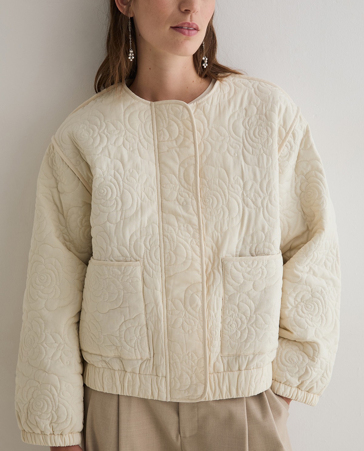 Quilted embroidered jacket in ecru 4
