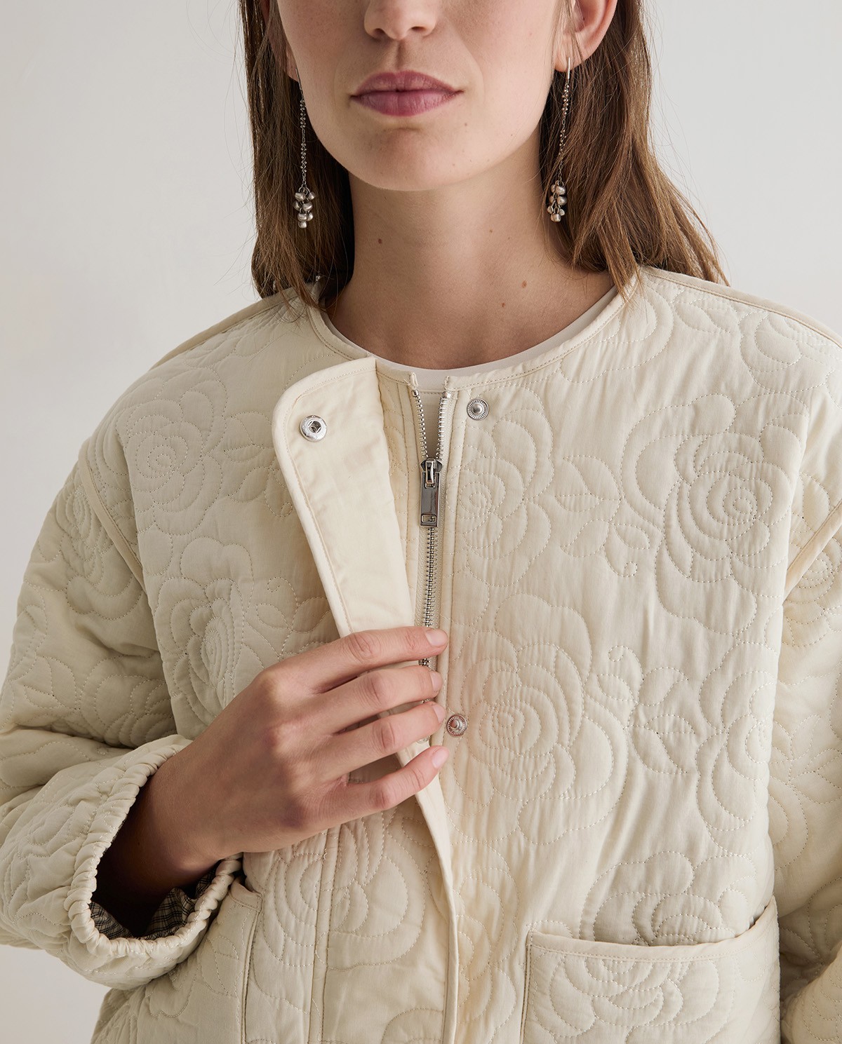 Quilted embroidered jacket in ecru 6