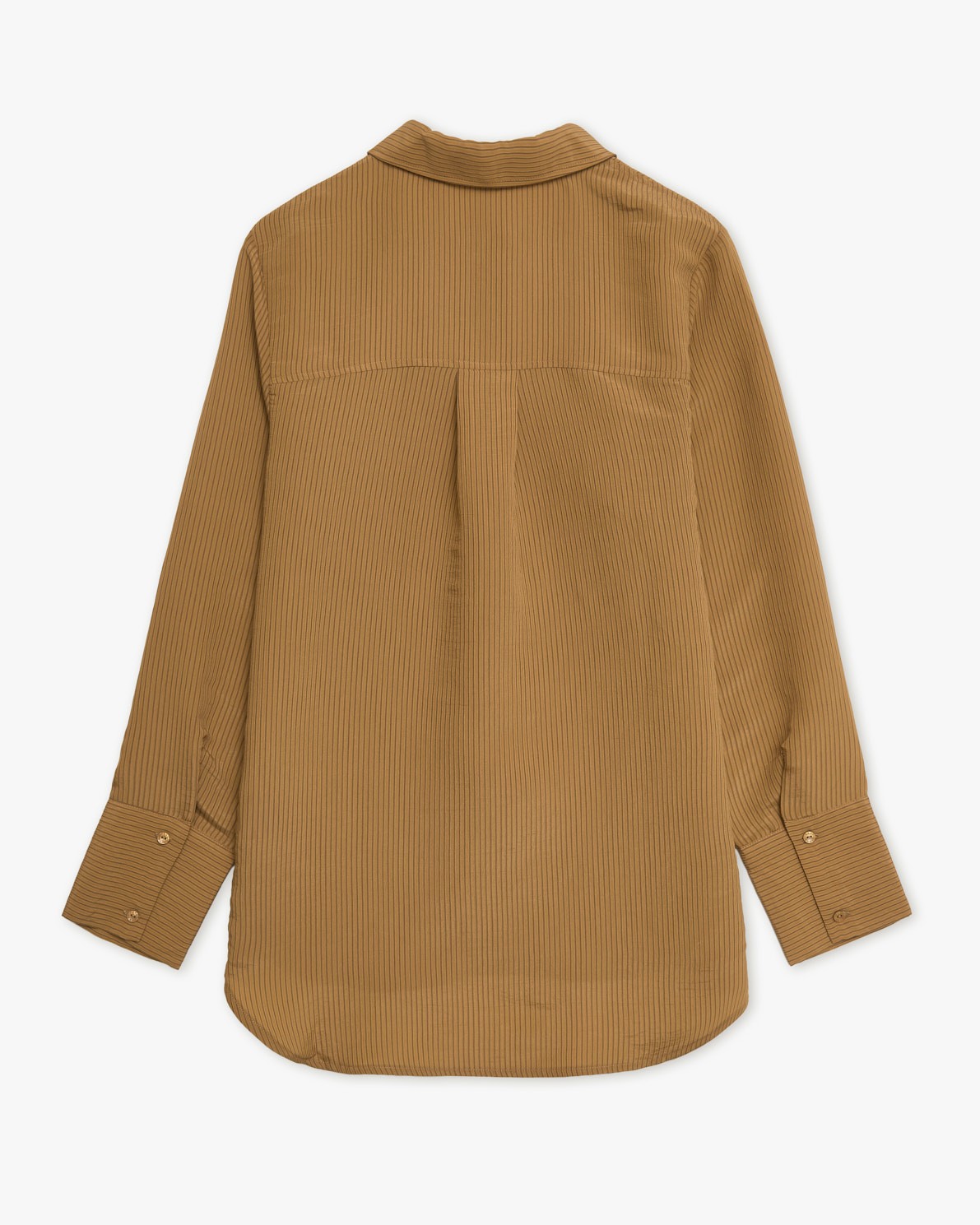 Camisa de rayas marrón con lazo al cuello y botones ocultos 3