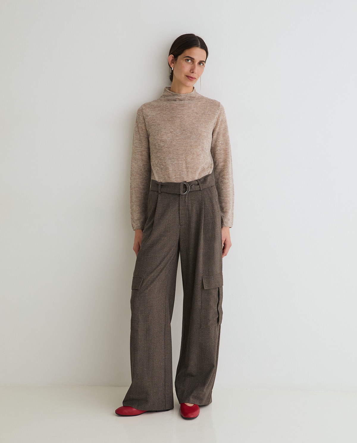 Pantalón cargo wide leg en tejido jacquard