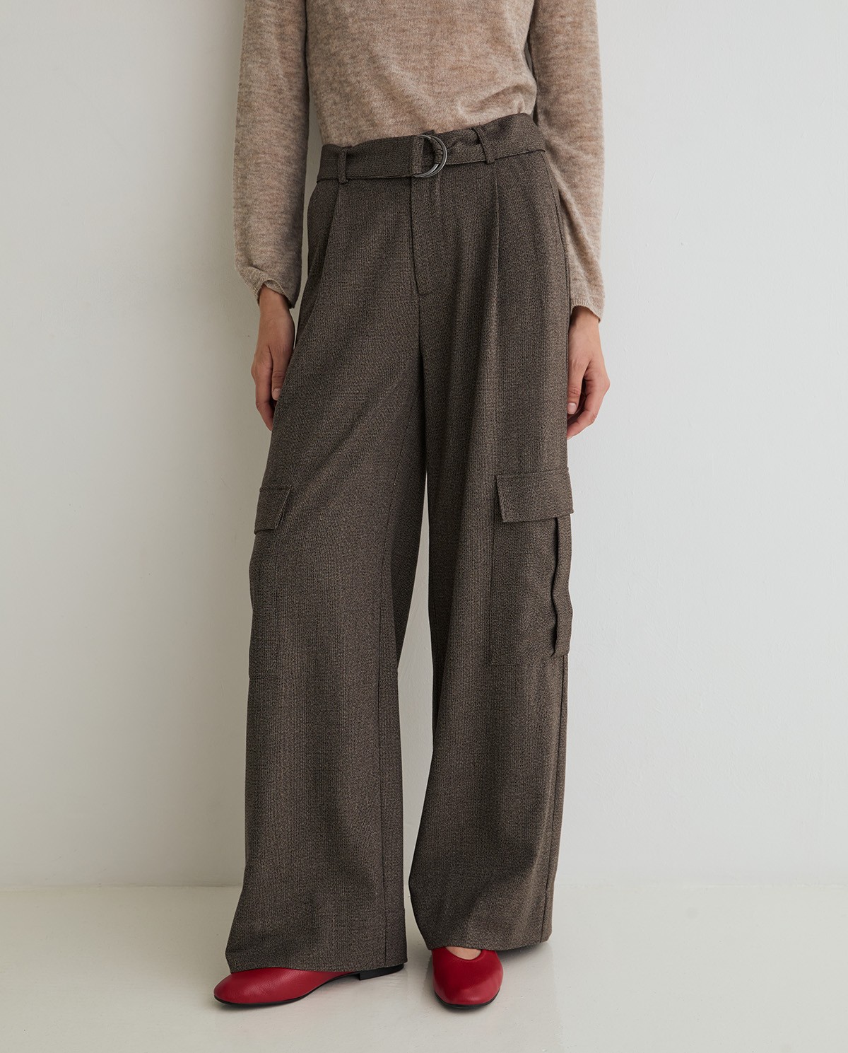 Pantalón cargo wide leg en tejido jacquard 2