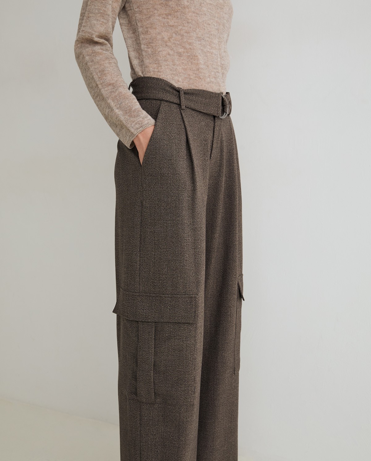 Pantalón cargo wide leg en tejido jacquard 1