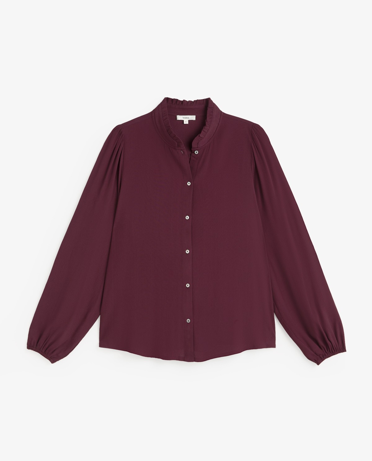 Camisa burdeos con cuello de volantes 7