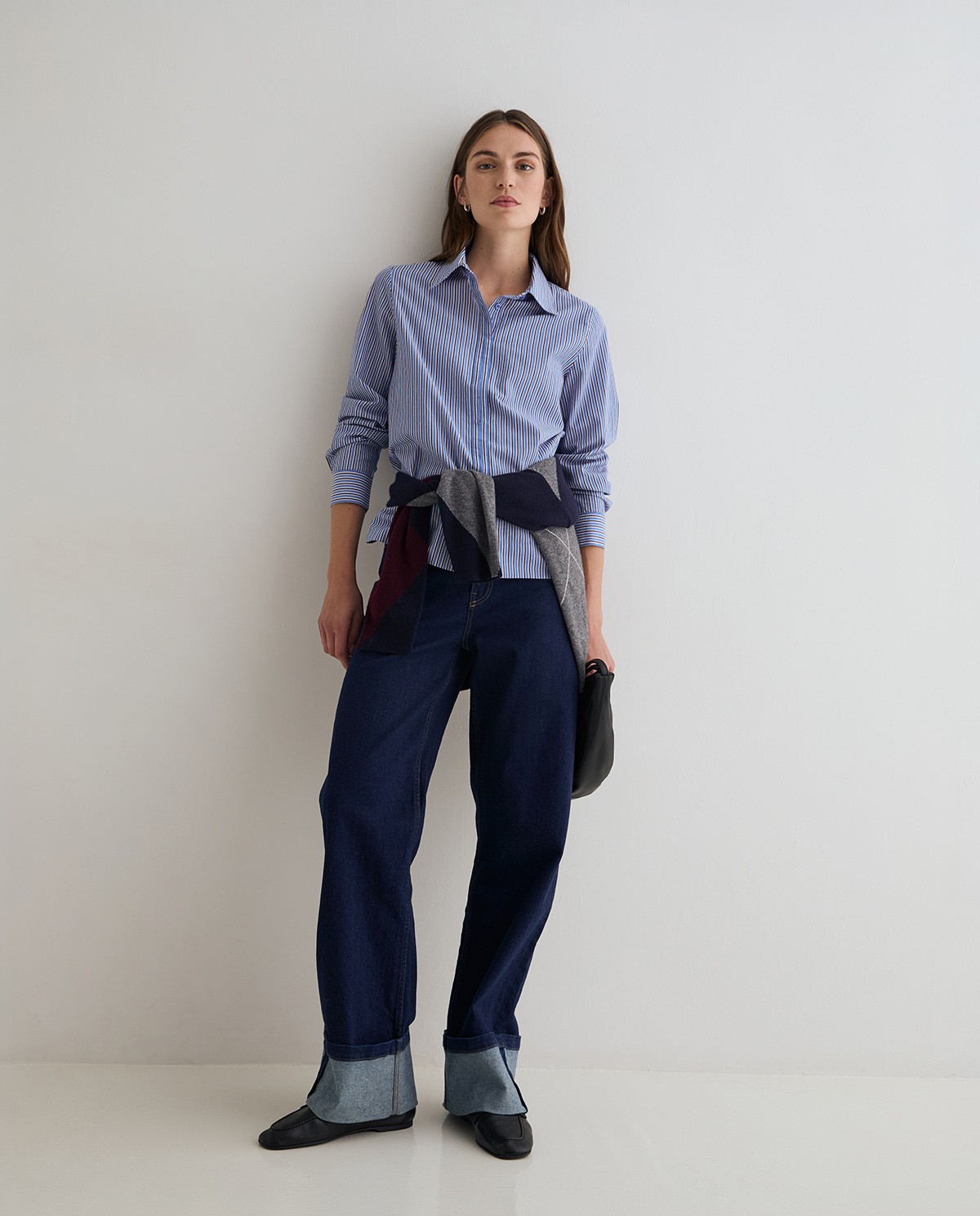 Camisa popelín algodón orgánico en color rayas azul y marrón 7