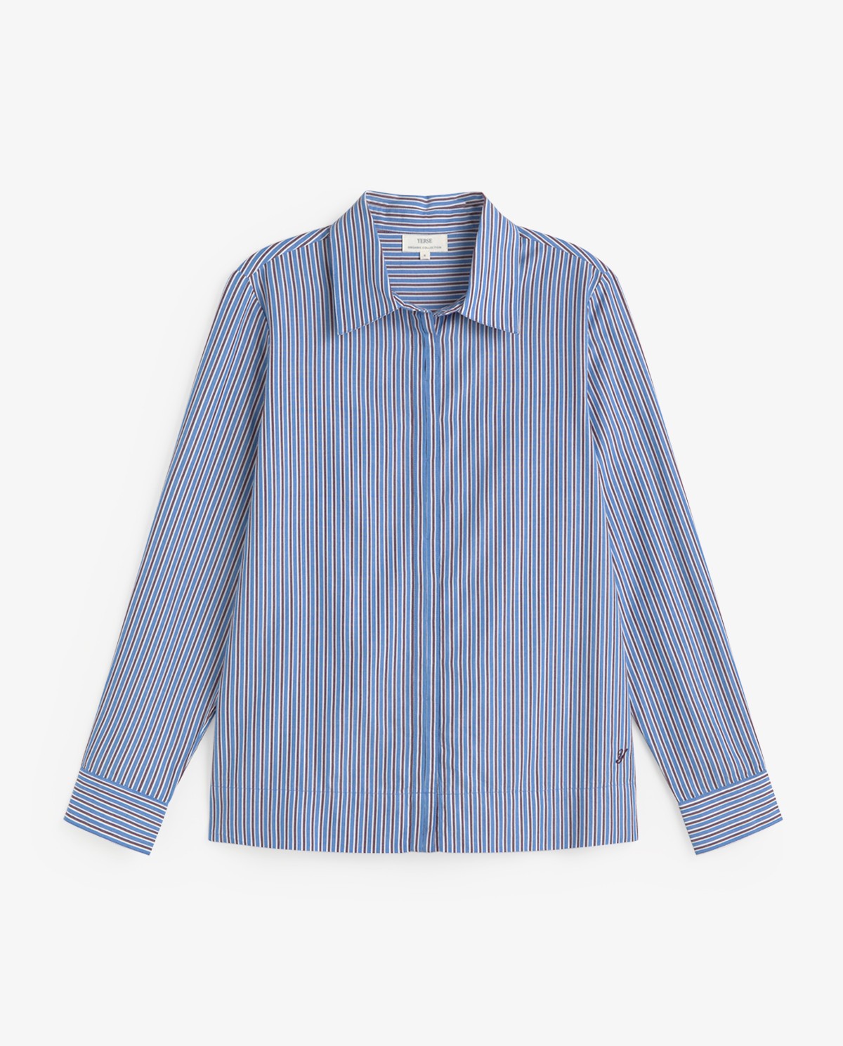 Camisa popelín algodón orgánico en color rayas azul y marrón 8