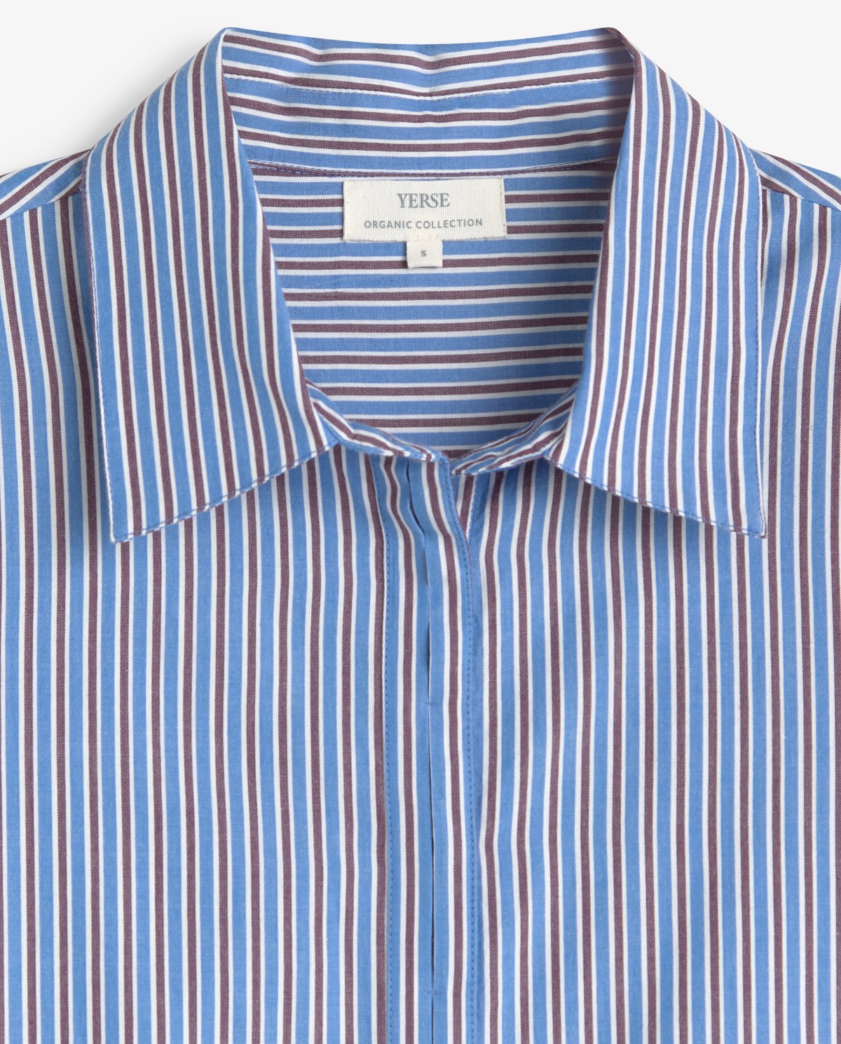 Camisa popelín algodón orgánico en color rayas azul y marrón 9