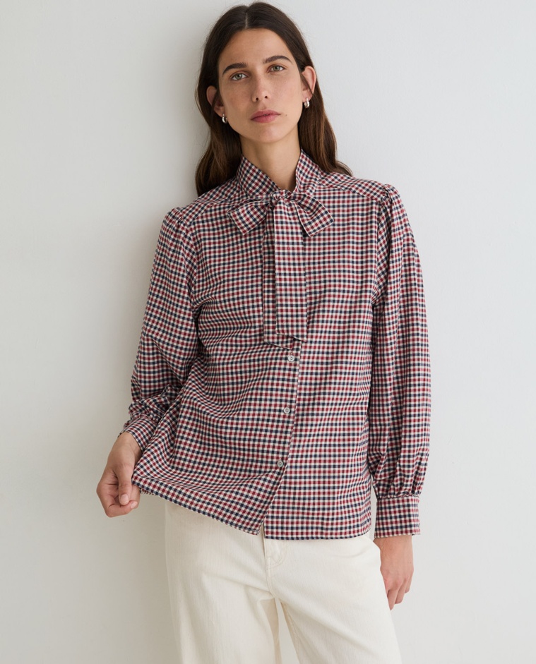 Camisa de cuadros con lazo en tonos multicolor