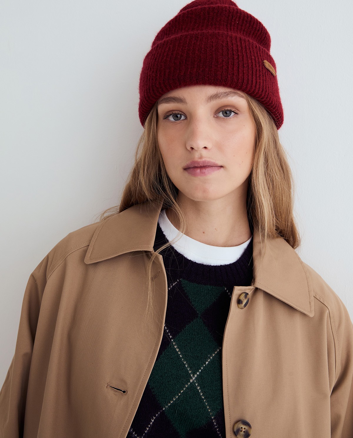 Bonnet beanie en maille rouge 1