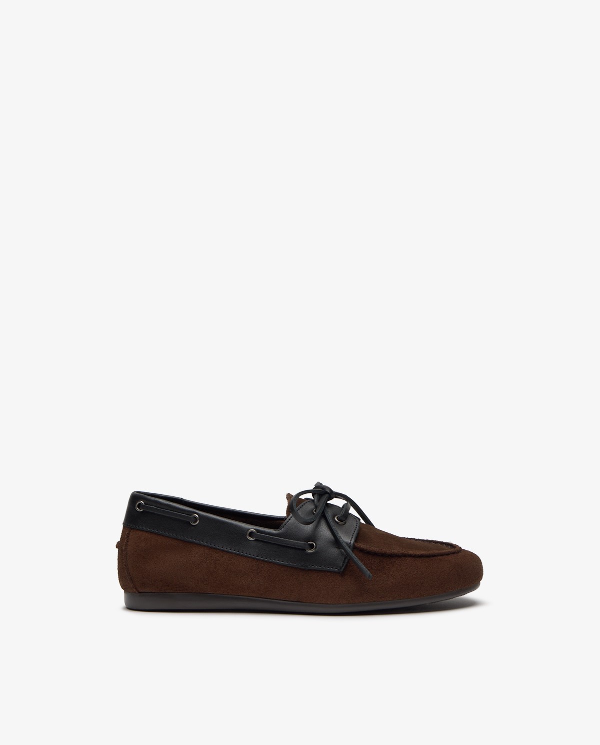 Women's combined leather boat shoes in smooth leather and suede in chocolate brown. 1