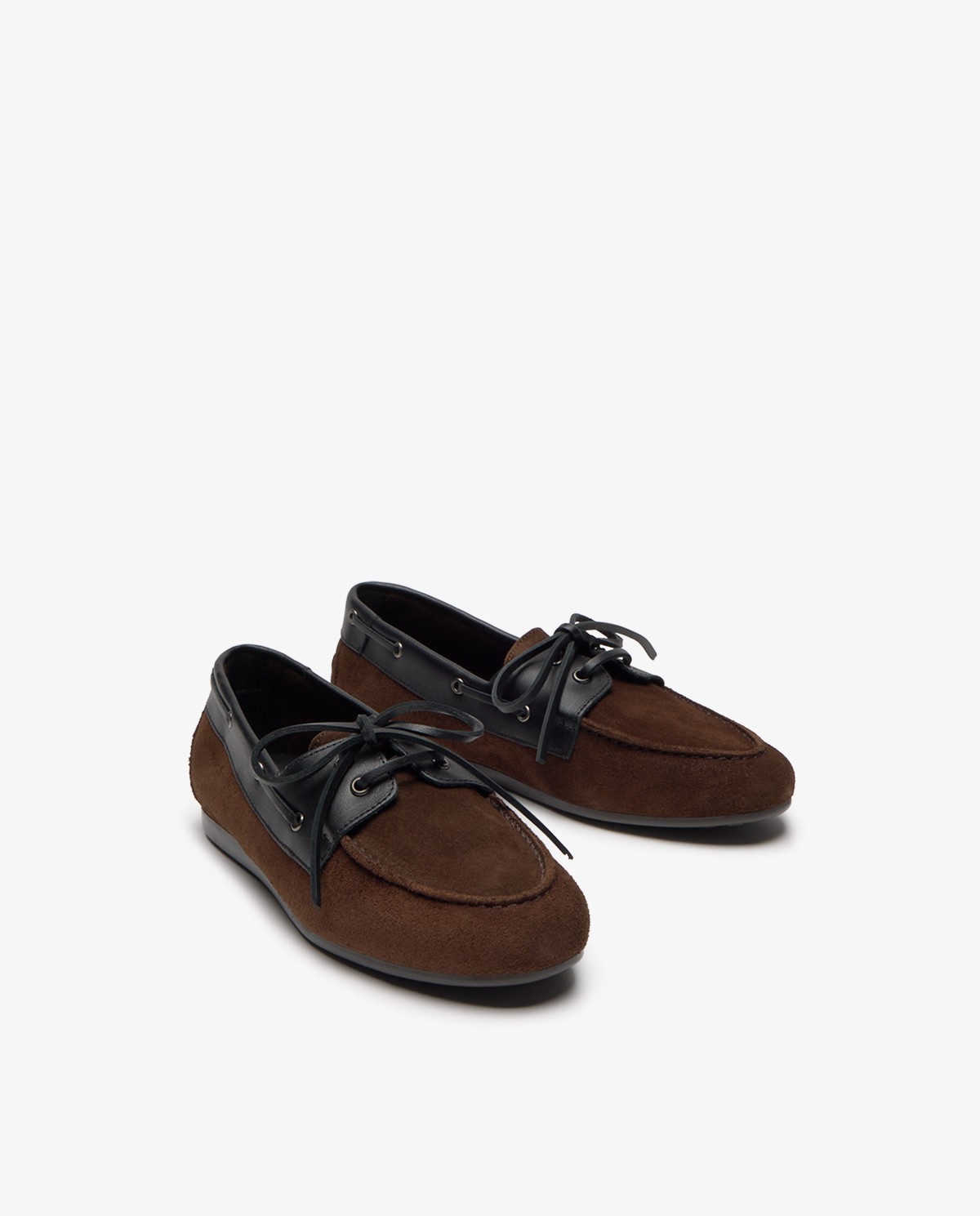 Women's combined leather boat shoes in smooth leather and suede in chocolate brown. 2
