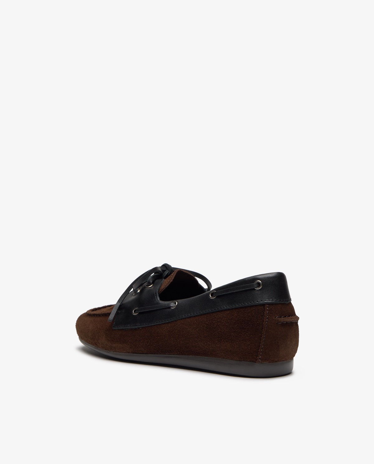 Women's combined leather boat shoes in smooth leather and suede in chocolate brown. 4