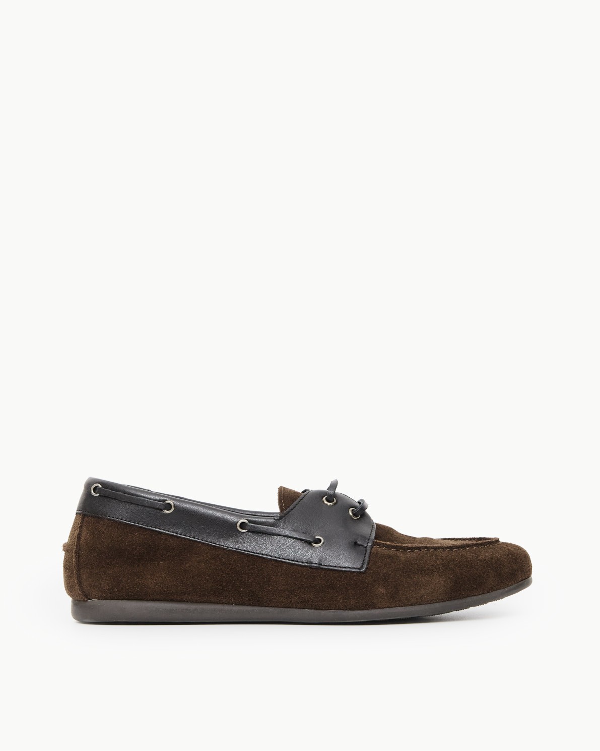 Women's combined leather boat shoes in smooth leather and suede in chocolate brown. 1