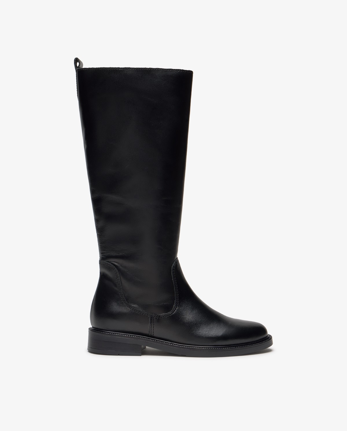 Bottes hautes en cuir noir à semelle plate