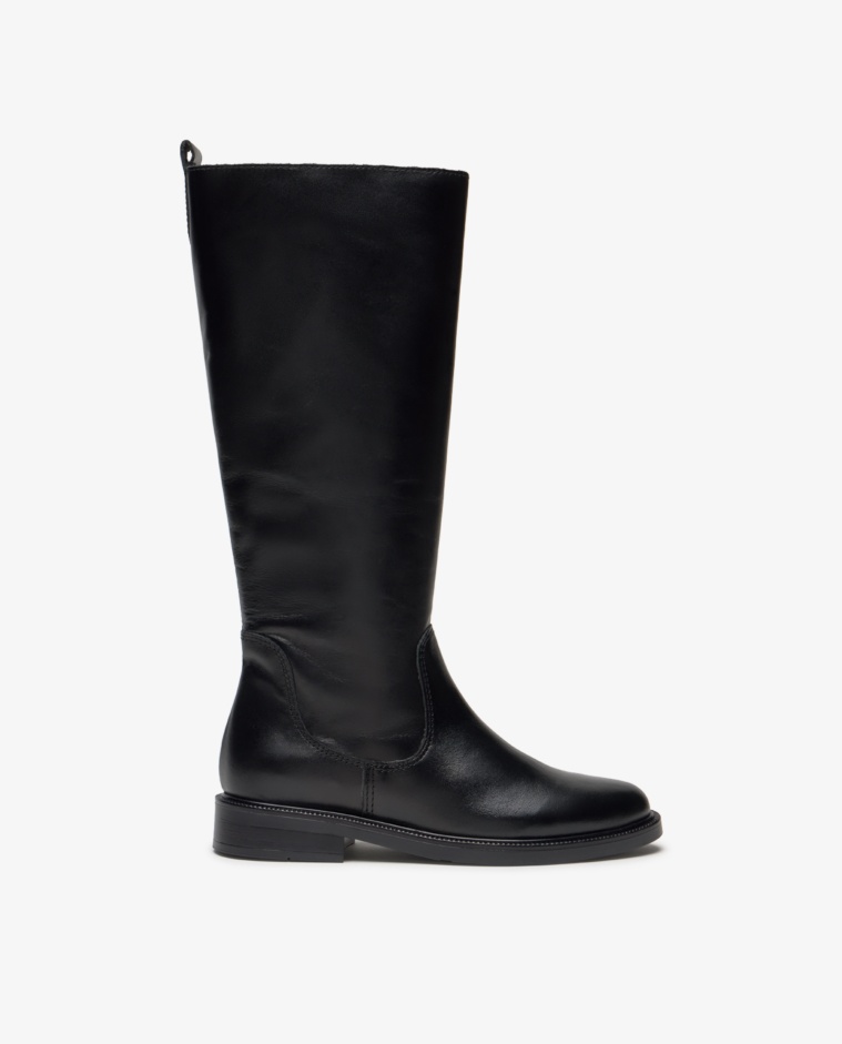 Bota alta de pell negra amb sola plana per a dona