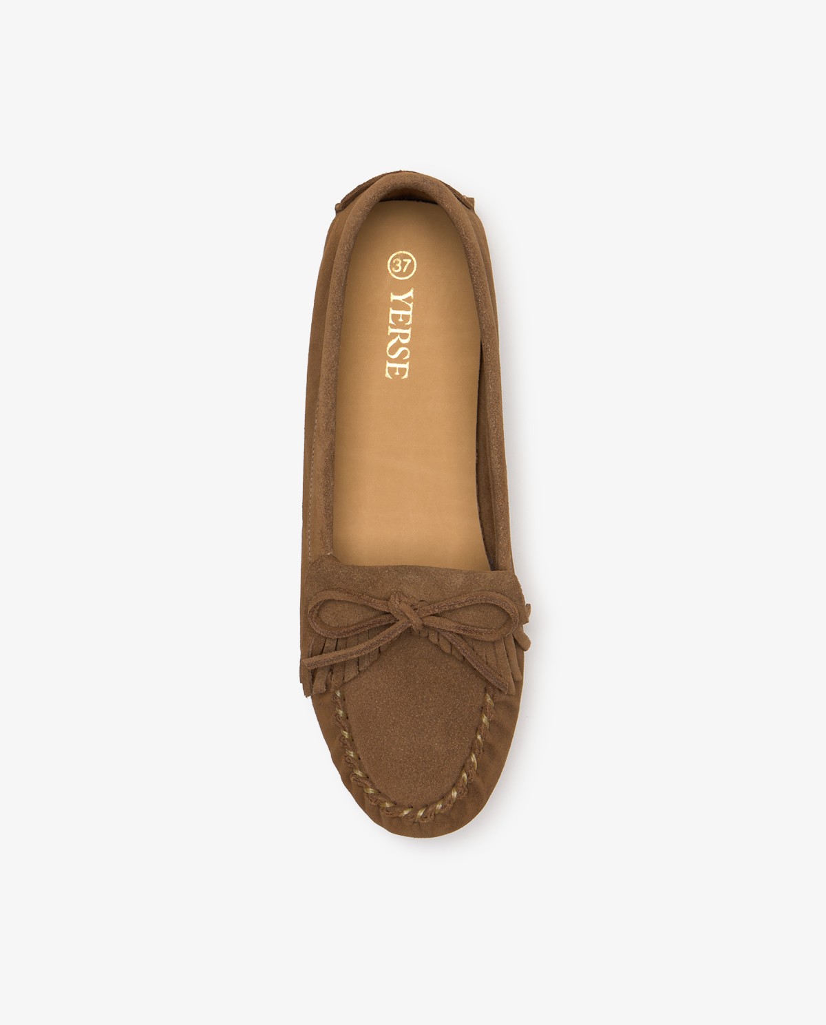Mocasín de serraje con flecos en color visón 3