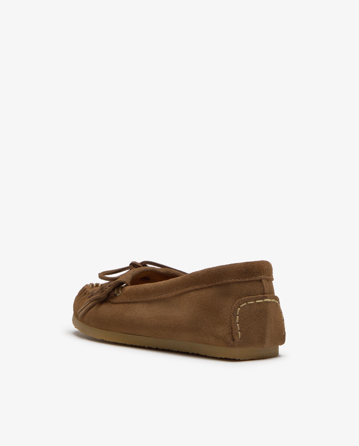 Mocasín de serraje con flecos en color visón 4