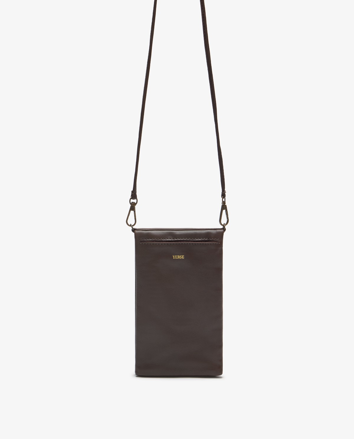 Leather phone pouch in chocolate 3
