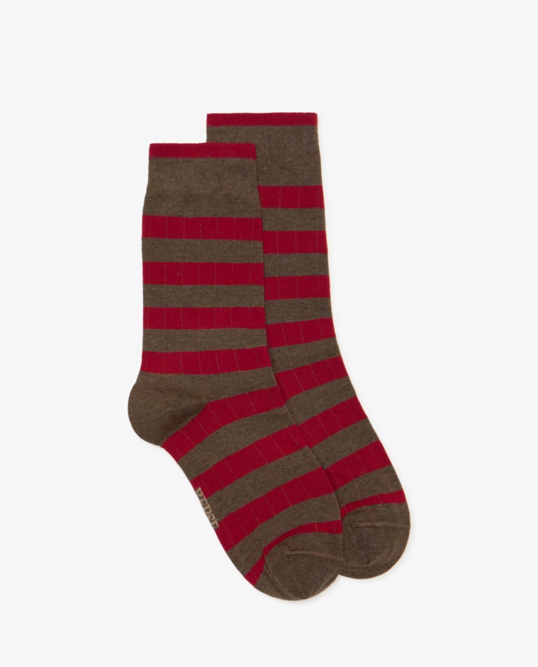 Calcetines de rayas en tonos marrón y rojo
