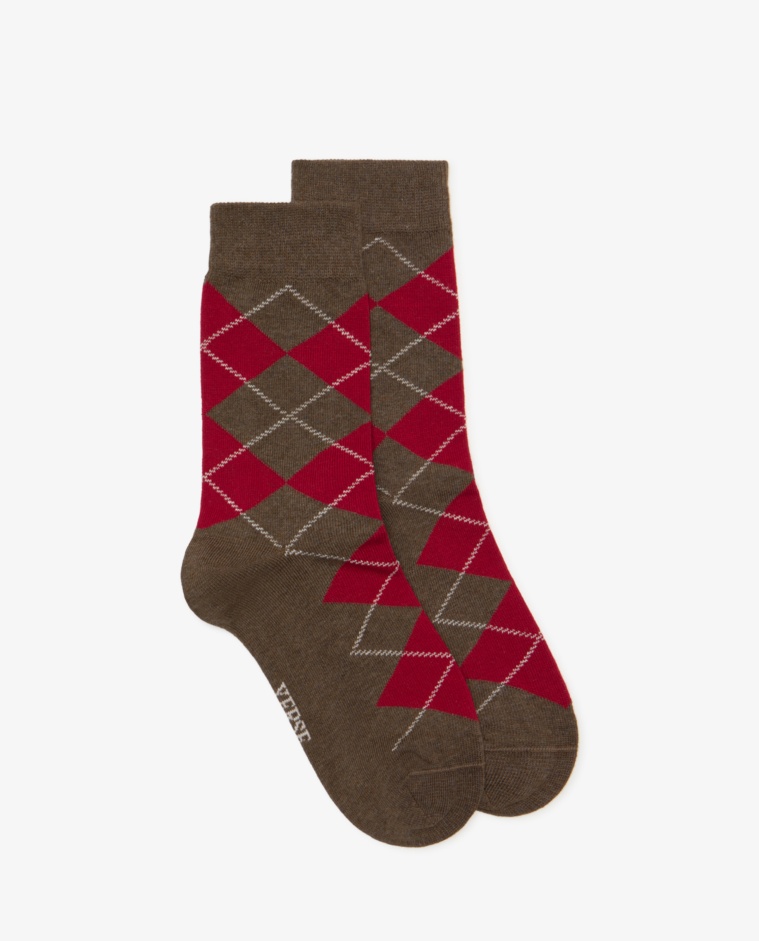 Calcetines de rombos en gris y rojo