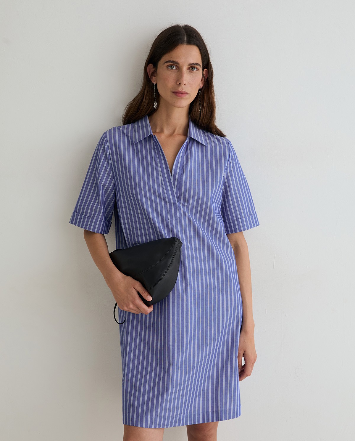 Vestido camisero midi de popelin en color rayas azul y blanco