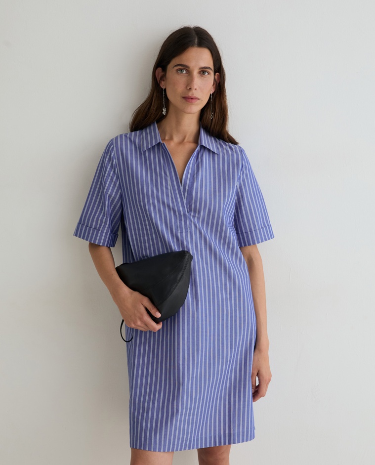 Vestido camisero midi de popelin en color rayas azul y blanco