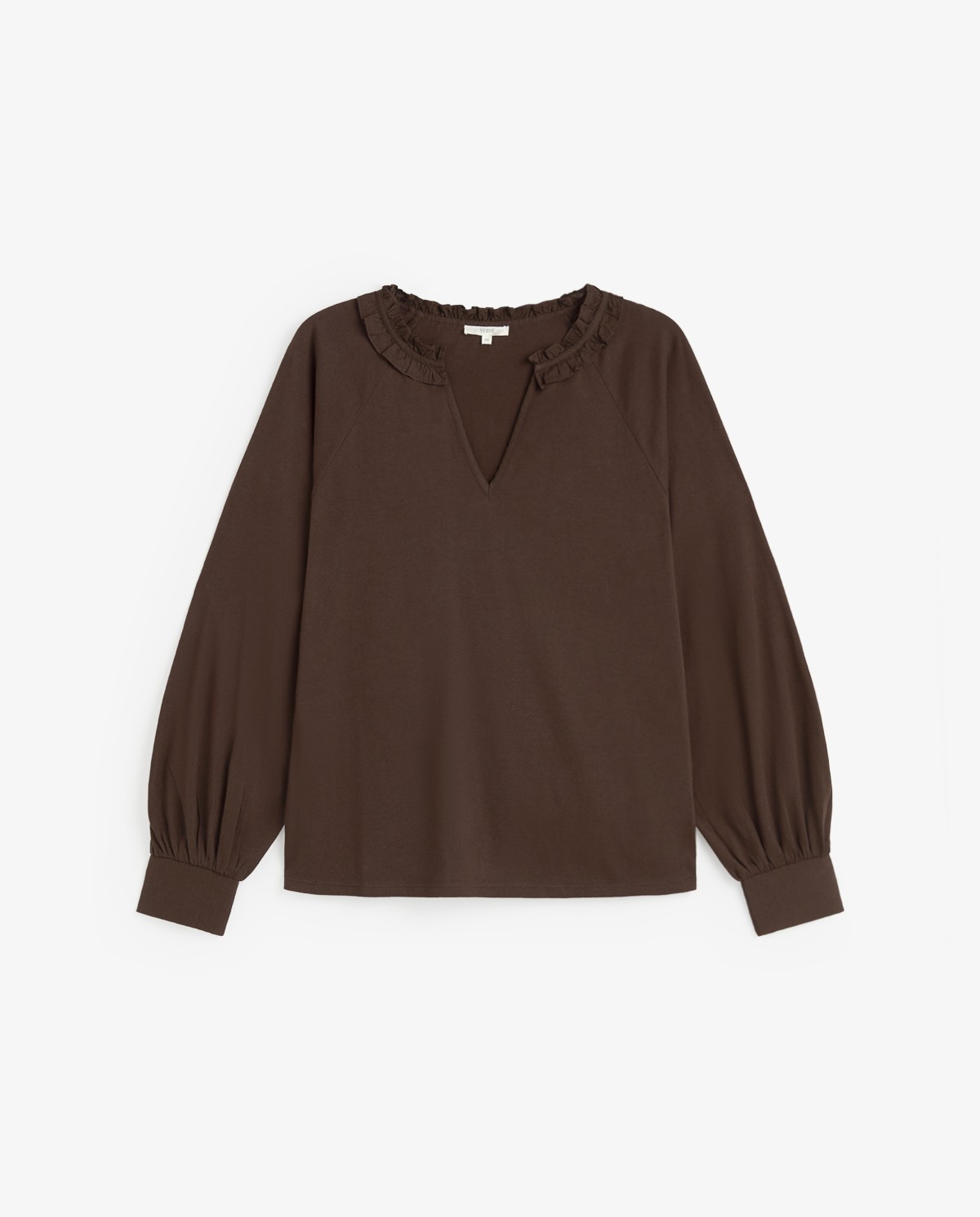 Camisa cuello volante en color chocolate 6