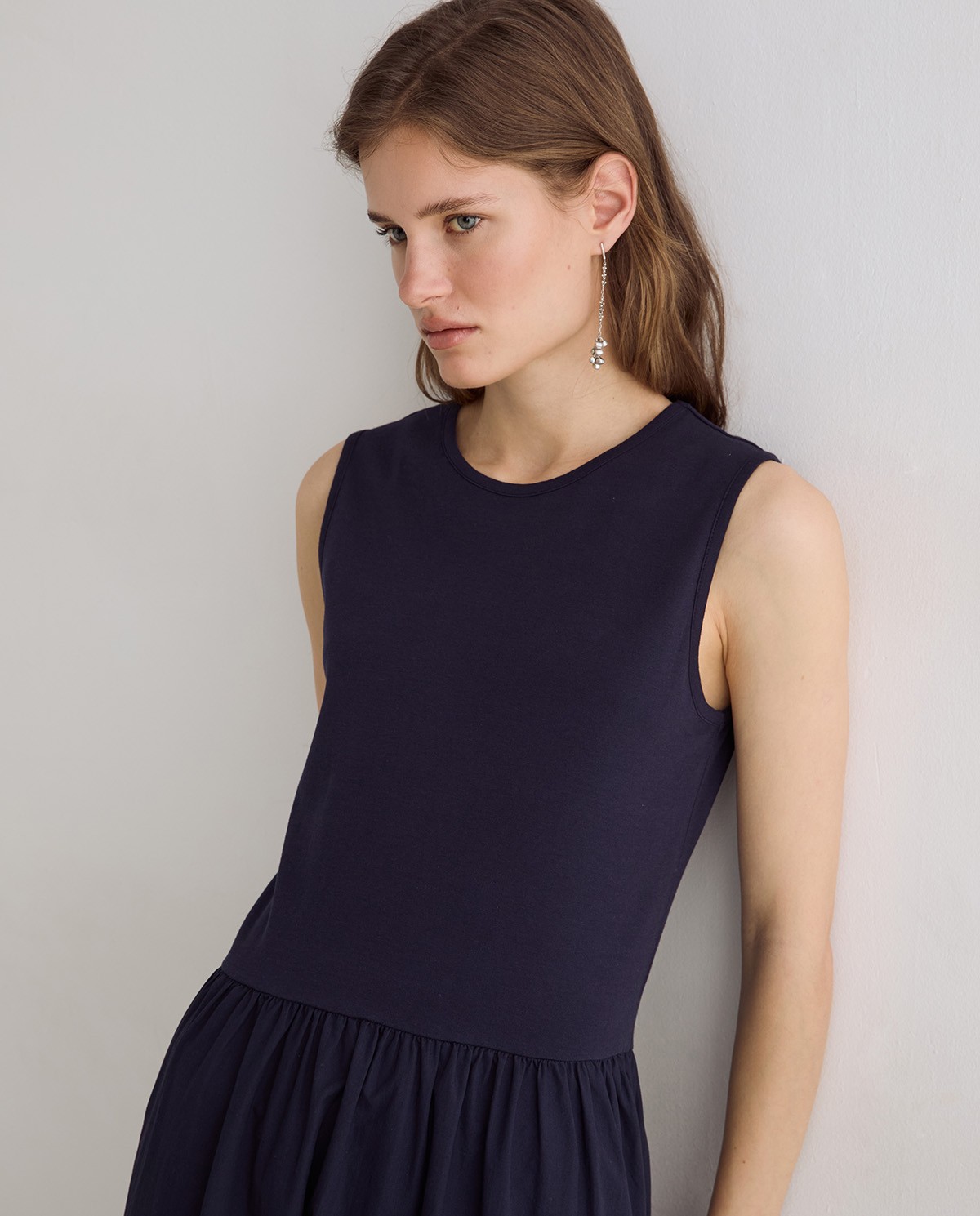 Vestido largo combinado en color azul oscuro 2