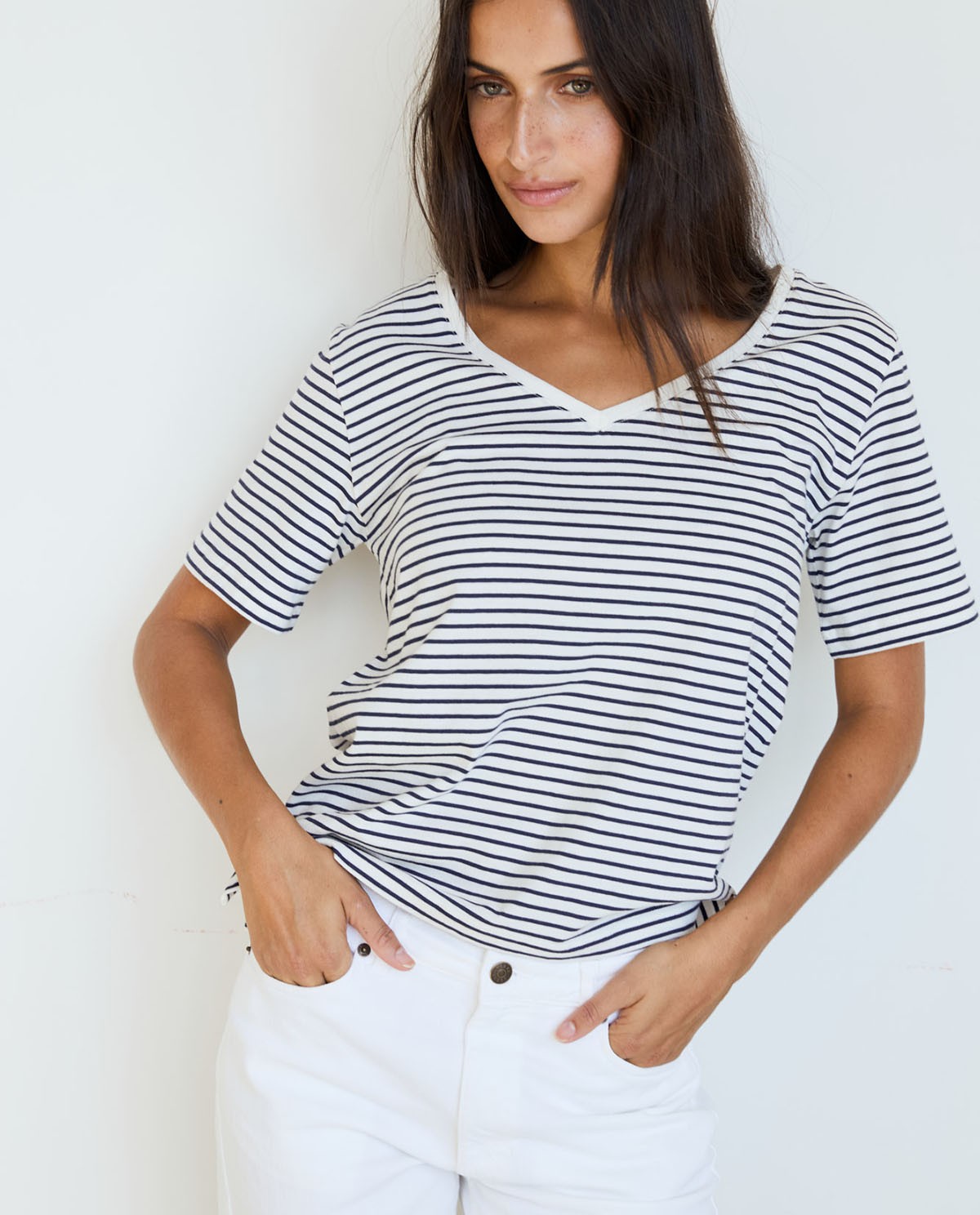 T-shirt coton bio Navy stripes 1