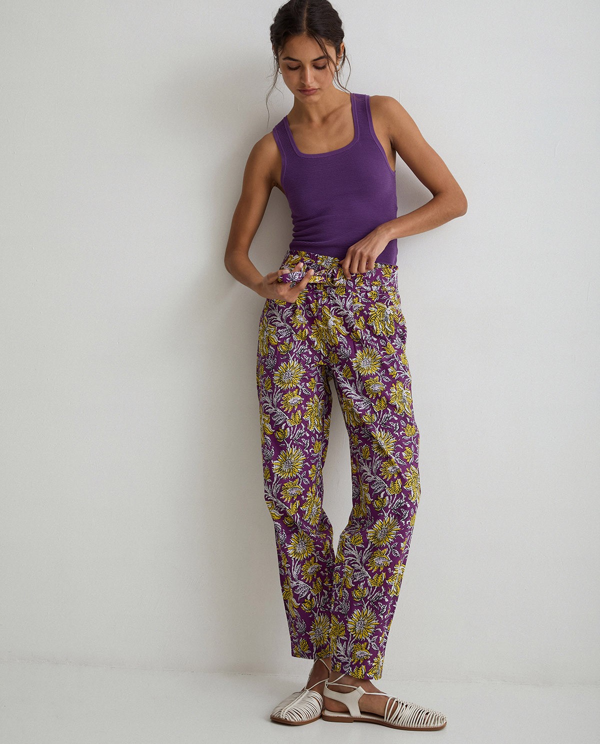 Print cotton trousers Purple 1