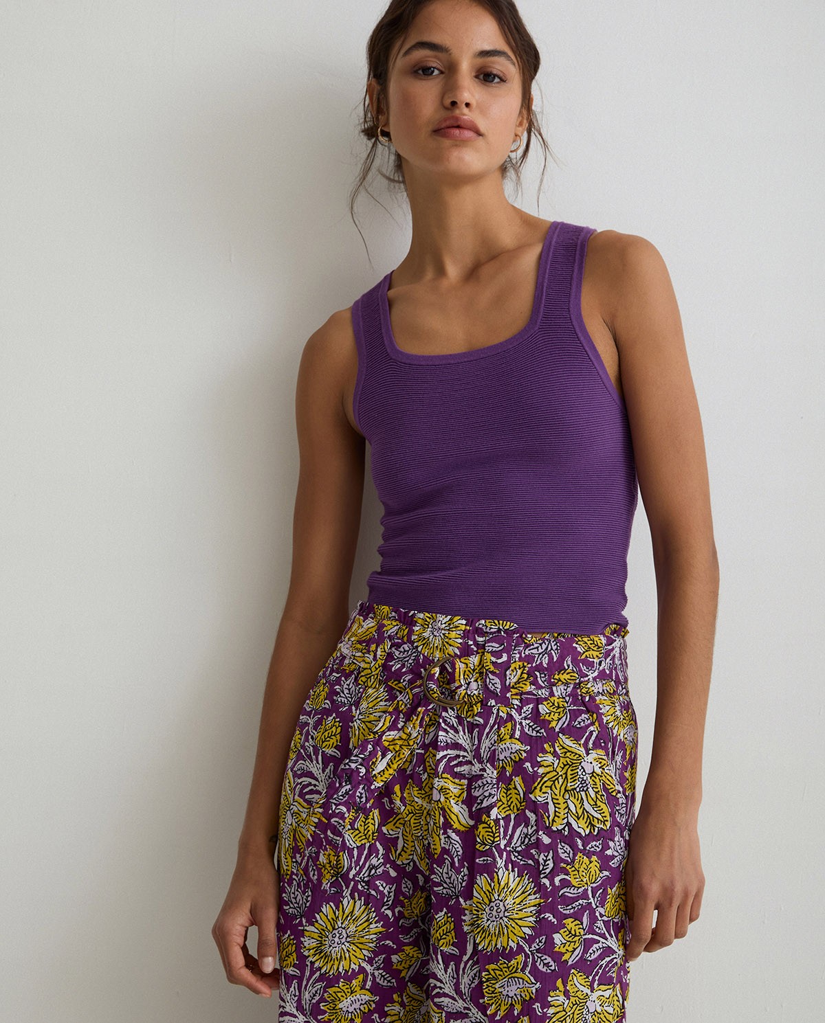 Print cotton trousers Purple 2
