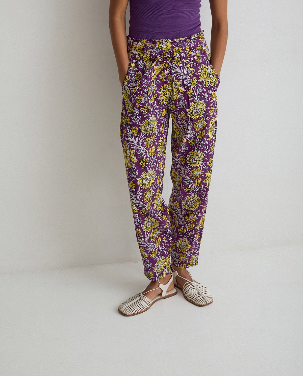 Print cotton trousers Purple 3