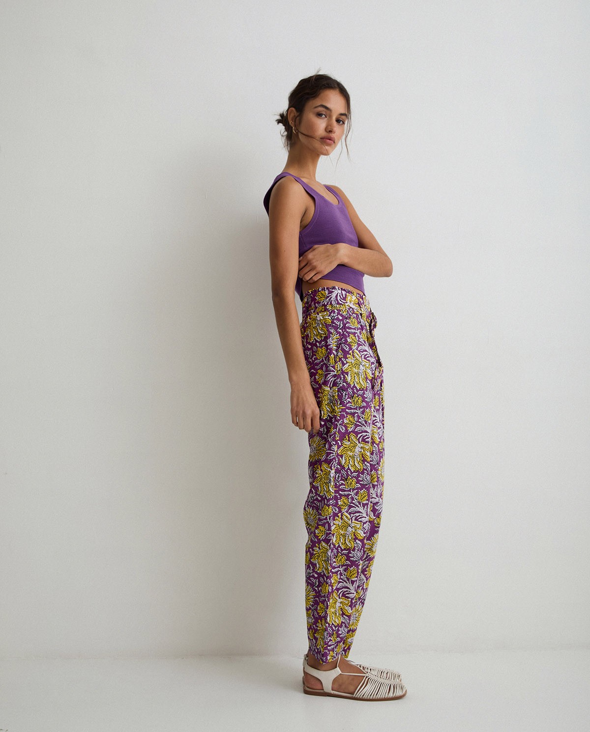Print cotton trousers Purple 4