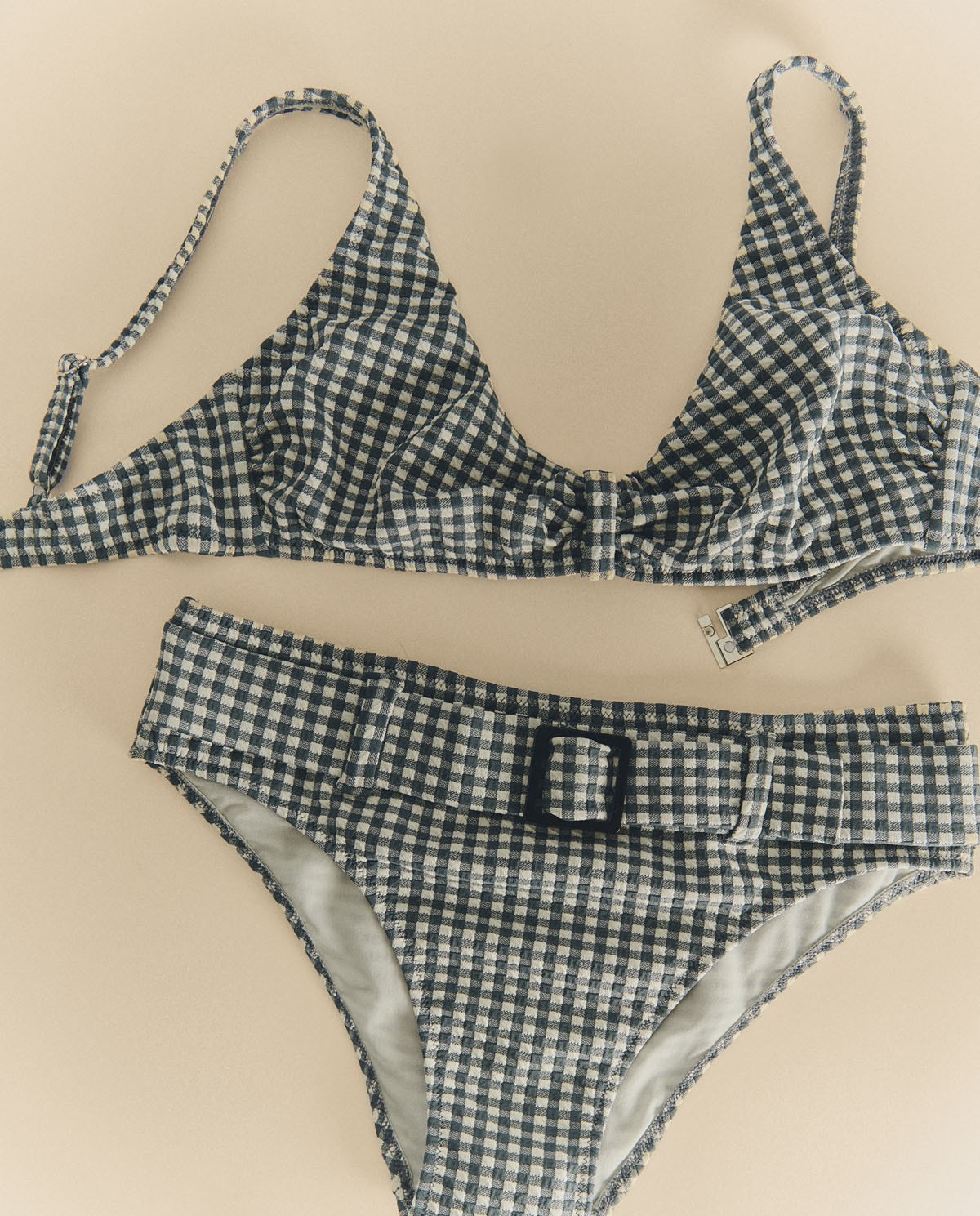 Braguita de bikini estampado cuadros Vichy azul y blanco 6