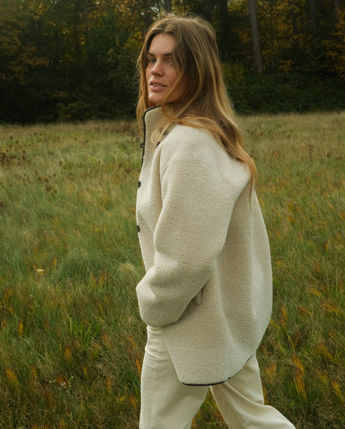 Ecru shearling coat woman Yerse - Front view 1