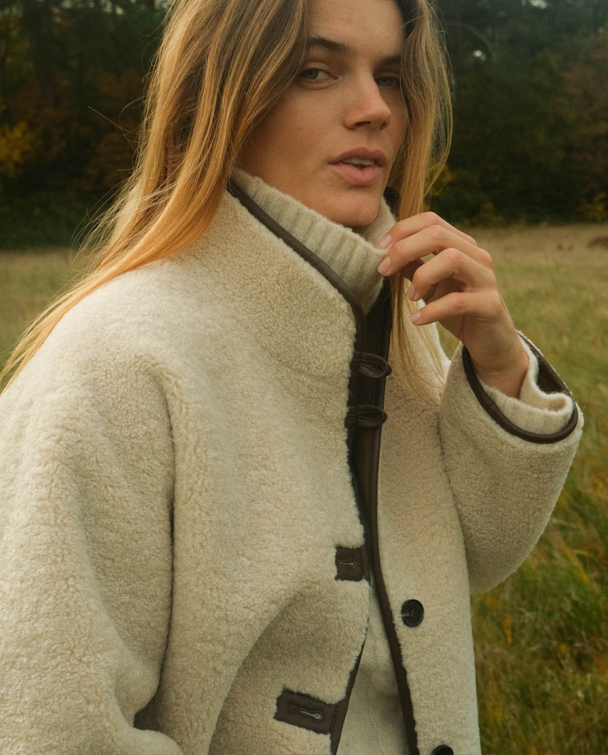 Ecru shearling coat woman Yerse - Front view
