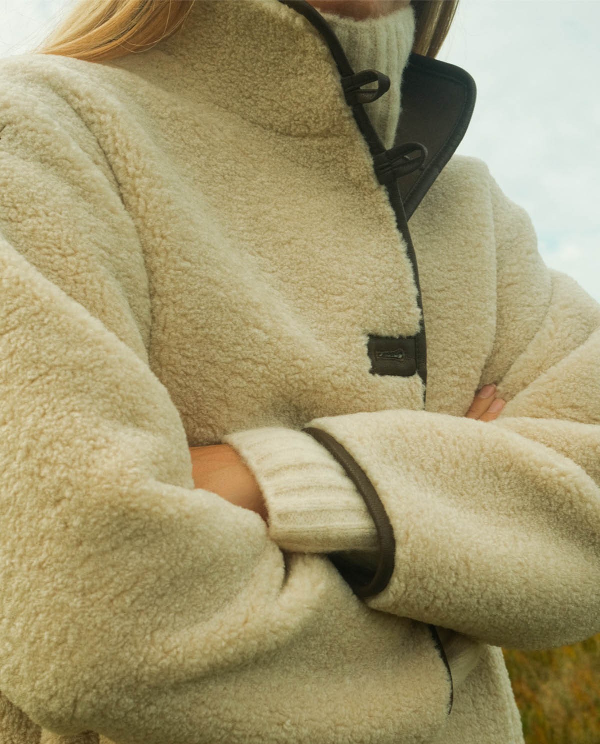 Ecru shearling coat woman Yerse - Front view 2