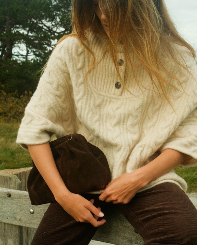 Brown suede multiposition clutch bag woman Yerse - Front view