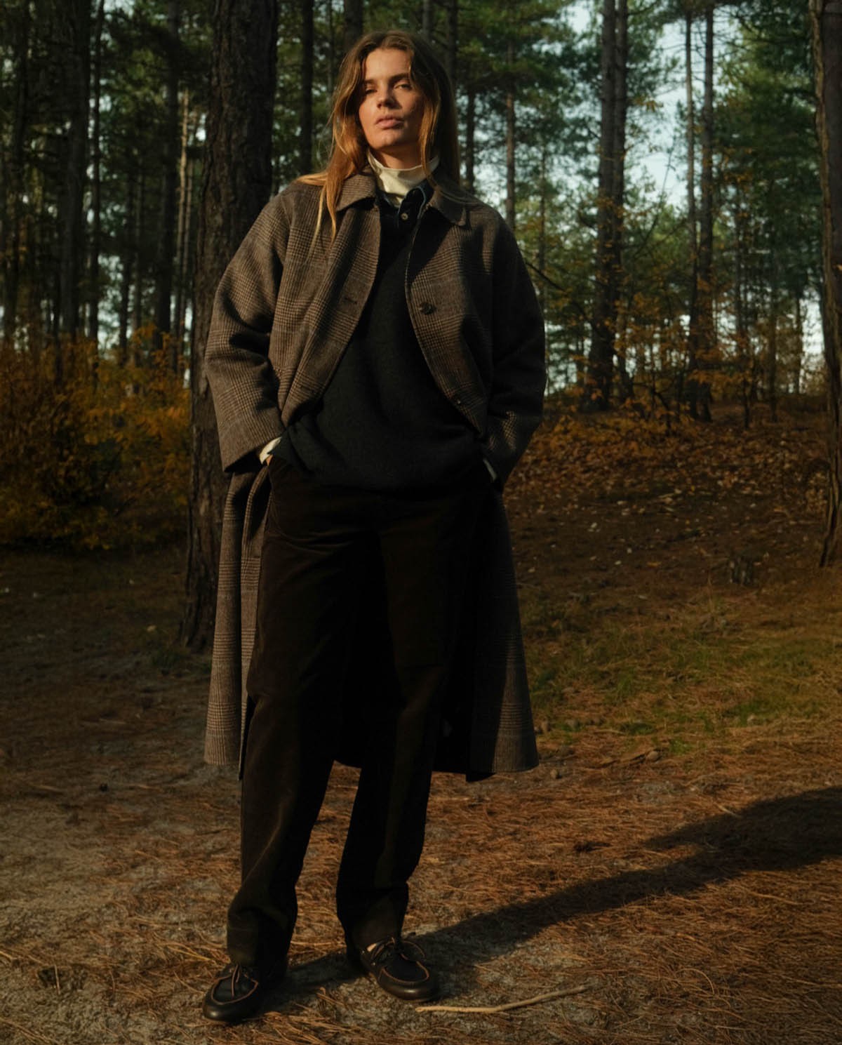 Handmade checked wool-blend long coat brown woman Yerse - Front view 1