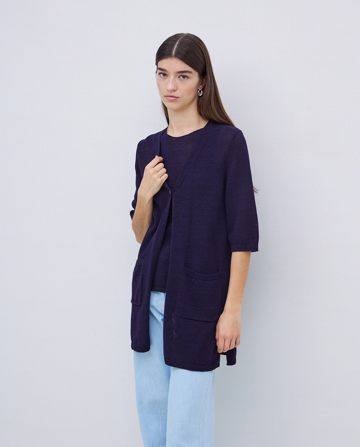 Cardigan long maille bleu foncé 2