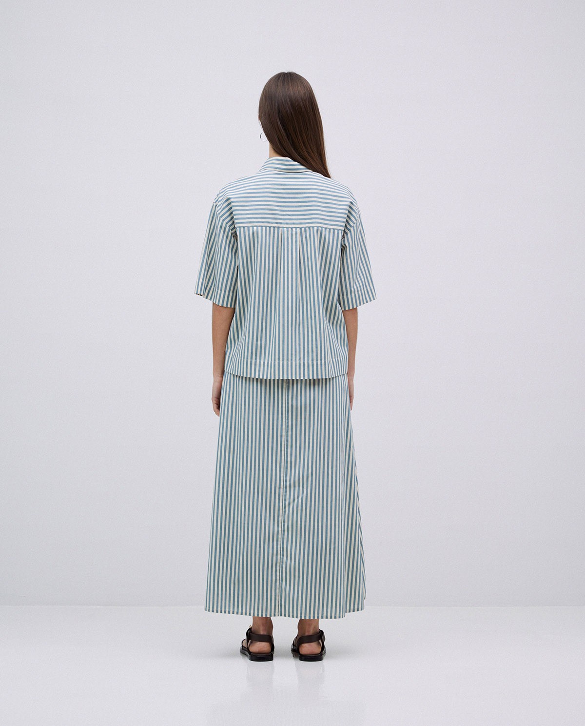 Chemise en popeline à rayures verte 4