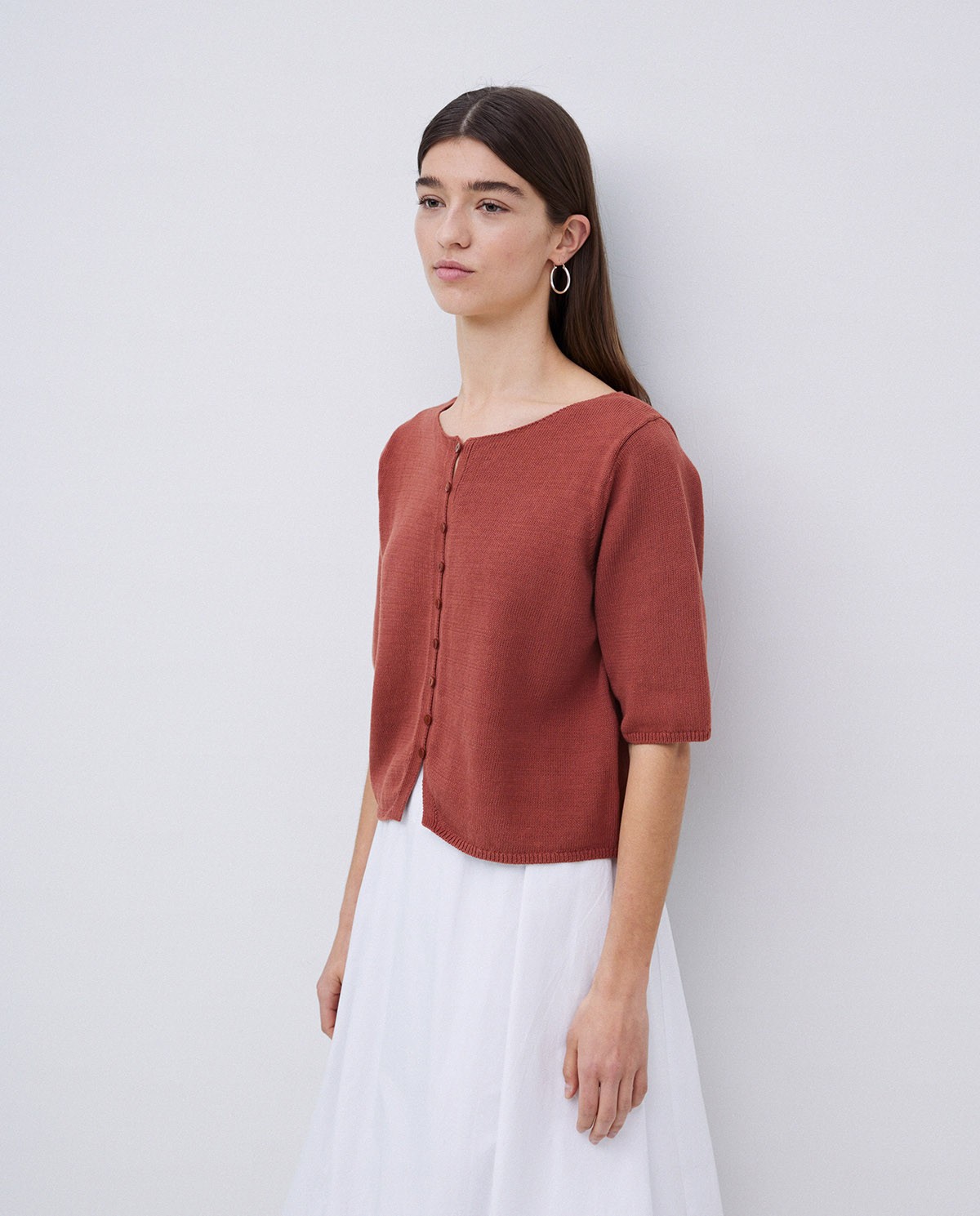 Cardigan manches courtes terracotta 2