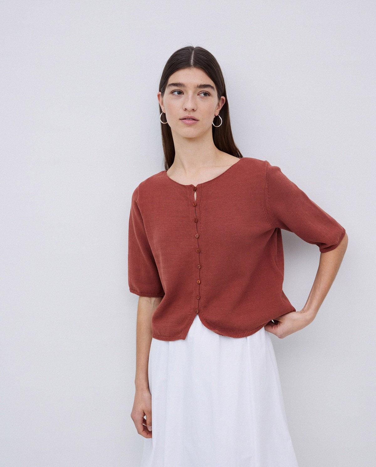 Cardigan manches courtes terracotta