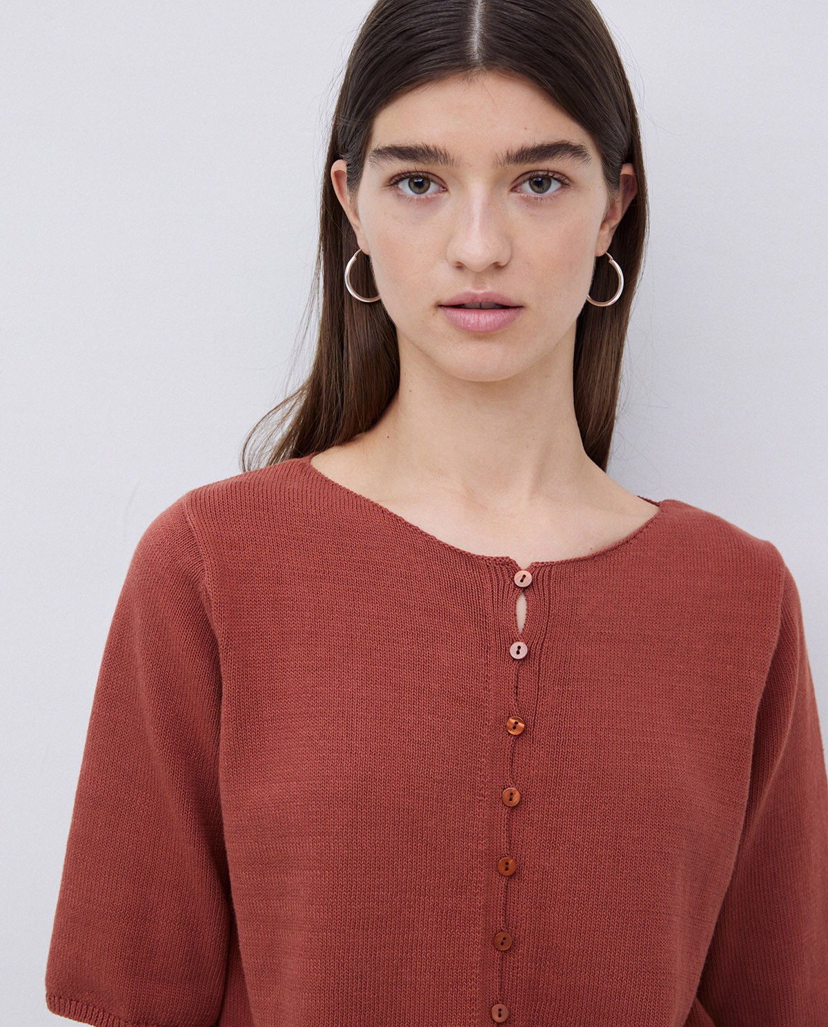 Cardigan manches courtes terracotta 1